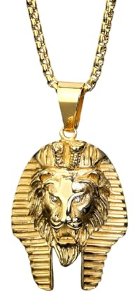 Ciondolo Testa Leone Oro, Collana Leone Faraone Per Uomo, Collana Testa Leone Vichingo Norreno Gioielli Faraone Leone Egiziano Vintage, Collana Pendente Animale Testa Leone Gotico Hip-Hop Per Ragazzi