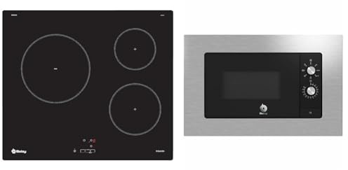 Balay 3EB864EN Placa de inducción de 60cm sin marco, 3 zonas de inducción, Zona 24 cm & 3CG6112X3 - Microondas Incorporado, mecánico, Encastrable con marco inox, 38 cm, 20 l, 5 F