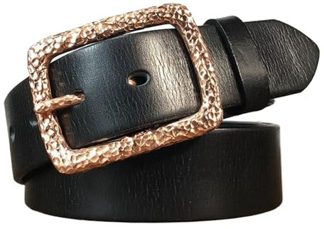 WRJAHCG Ledergürtel Herren, Gürtel Herren Verstellbarer Cowboy Herrengürtel, Vintage Echtledergürtel Klassisch mit Kupfer Metall Dornschließe, 3.8CM,Schwarz,100CM/39.4''