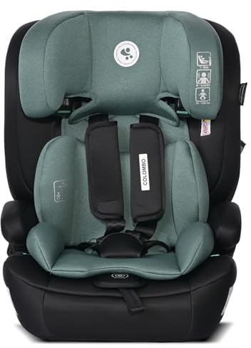 Lorelli Auto Kindersitz Colombo i-Size, mitwachsender Autositz für Kinder von 76-150 cm, Babysitz, Autokindersitz, Einstellbare Kopfstütze, 5-Punkt-Sicherheitsgurt, grün