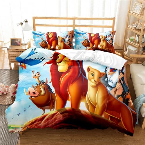Bettwäsche-Set König Der Löwen, Bettbezug-Set Für Jungen Und Mädchen, Junior-/Kinderbett, Wendbar, Schöner Bunter Bettdeckenbezug (135x200cm,Löwe 04)