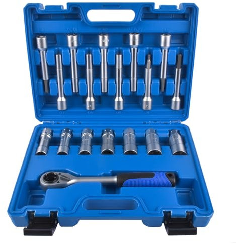 GLOSSY AUTO PARTS Stoßdämpfer-Werkzeug-Satz 18-TLG Federbein Domlager Wechsel Spezial Stecknuss 1/2' Antrieb