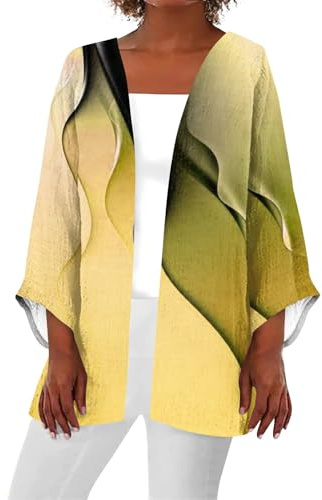SCBFDI Coprispalle Donna Elegante, Maglioni Cardigan Per le Donne di Taglia Superiore Colorblock Giacche Drappeggiate Estate Leggero Aperto Davanti Holiday Casual Outwear, Spolverino Donna Primaverile