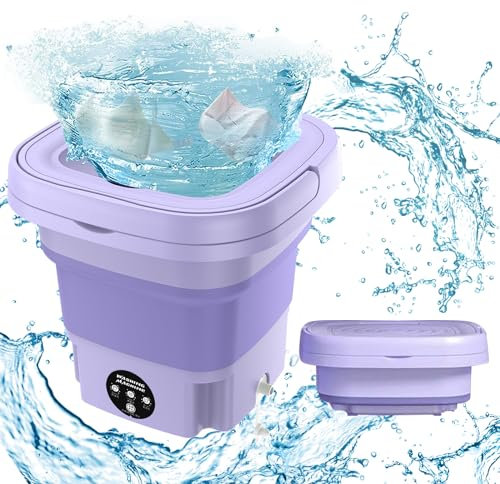 Mini Machine à Laver Portable 8L, Mini machine à laver pliable avec essorage, seau à linge pliable, Lave-linge Mobile, pour les sous-vêtements, chaussettes et petits objets Camping Voyage (Violet)