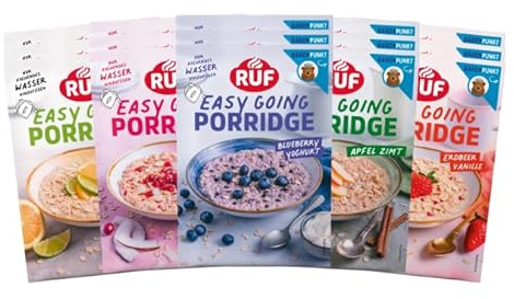 RUF Probier Set Porridge Fruchtig (15 Stück), 3 x 5 verschiedene Sorten Instant Haferbrei für ein schnelles und gesundes Frühstück, 15 x 65g Beutel