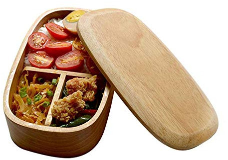 WEYFH - Cajas Bento japonesas Fiambrera de Madera Sándwich de Madera Natural Hecho a Mano, Sushi, refrigerio, Caja Vajilla Tazón Contenedor de Comida con Tira elástica, de Madera