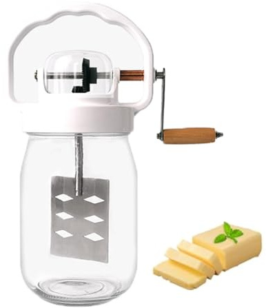 UGCER Mantequera Manual de 1,5 l con Mango de Madera, manivela para Hacer Mantequilla casera, Cocina y repostería