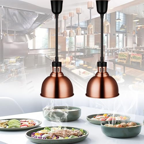 Lampe Chauffe-Plats Cuisine, Couleur Acier/Couleur Cuivre Rouge/Noir Lampe Infrarouge Chauffante Cuisine avec Ampoule 250w, Lampe Chauffante Buffet Réglable 65-175cm (Couleur cuivre Rouge, 2 pcs)