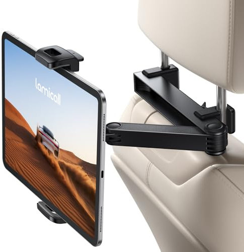 Lamicall Car Headrest Tablet Holder - [Lockable] [3 in 1 Extension Arm] Upgrade Tablet Mount for Car Backseat, Gifts Road Trip Essentials for Kids, for iPad Pro, Fire HD, 4.7-13 Tablets, Mother's Day