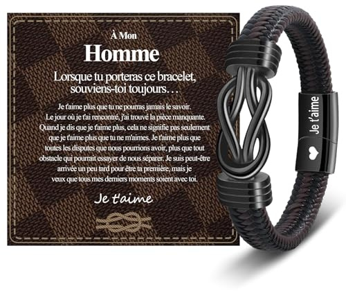 CheersLife Cadeau Personnalisé pour Homme - Bracelet Bijoux Mari, Saint Valentin et Anniversaire - Idée Originale pour Noël