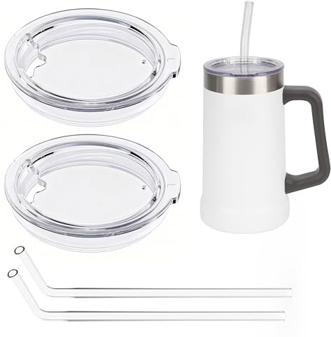 LUVCOSY 2 Sets Cup Lids Replacement with Straws Compatible with Stanley 24oz Beer Steins Beer Mugs, Clear Reusable Tumbler Covers with Sealing Silicone Ring, Drinking Glasses Lid (Mugs NOT Included)