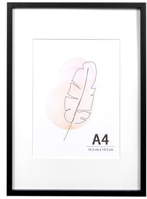 KAIWIN Bilderrahmen A4 Schwarz Holz Fotorahmen 1er Set Holzrrahmen mit Passepartout zum aufhängen und aufstellen Benutzt für Wohnzimmer, Schlafzimmer, Arbeitszimmer, für Fotos, Kunstwerke und Poster