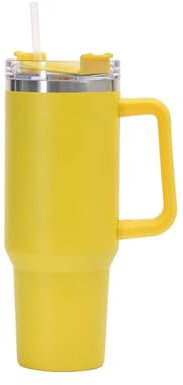 Taza Con Pajita,Taza Termo Personalizada Vaso personalizado de 40 onzas con asa, taza aislada con tapas de paja, termos de café de acero inoxidable, botella for frascos de vacío for el coche(Yellow)