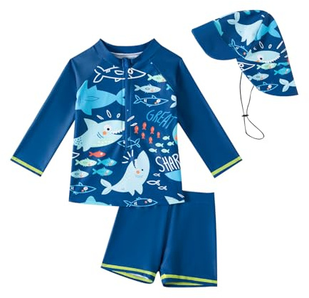 YAGATA Barn pojkar baddräkt badmode pojkar UV-skydd badset dinosaurie badshorts badkläder, Haj B, 3-4 år
