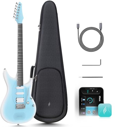 E-Gitarre Inspire 99,1 cm (39 Zoll), intelligente elektrische Kohlefaser-Gitarre mit 15 W kabellosem Lautsprecher, 20 verschiedene Töne, integrierte Voreinstellungen, Ladekabel, Einstellschlüssel und