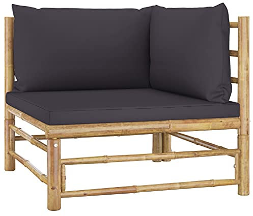 CINDERFUL Garten-Ecksofa mit Dunkelgrauen Kissen Bambus,Modulares Gartensofa aus Bambus mit komfortablen Sitzund Rückenkissen in Dunkelgrau Gartensitzmöbel