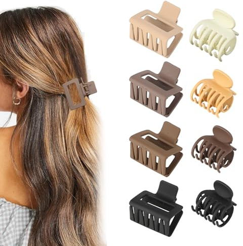 Pince Cheveux 8 Pièces,Pince à Cheveux en Plastique Antidérapante – Fixation Solide pour Cheveux Épais et Fins, Idéal pour Coiffures Quotidiennes et de Fête（Carré/double griffe）