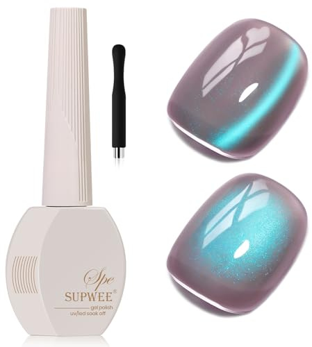 SUPWEE Cat Eye UV gel, 15 ml lila magnetisk gel nagellack med blå kattögoneffekt, holografiskt skimrande UV-nagellack för gör-det-själv nagelkonst manikyrsalong