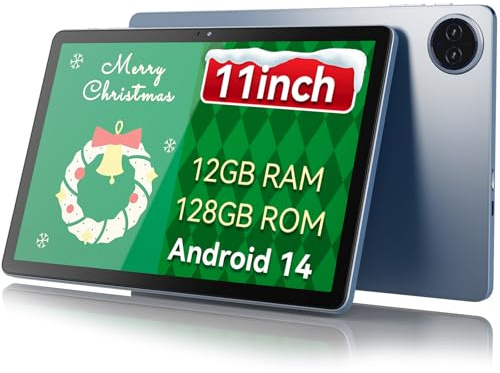 DigiLand 2025 Android 14 Tablet da 11 pollici, display MediaTek Helio Octa-core HD ISP, tablet Android grigio, 12 GB di RAM + 128 GB di spazio di archiviazione,Widevine L1,7000 mAh,Wi-Fi 6 (Blu)