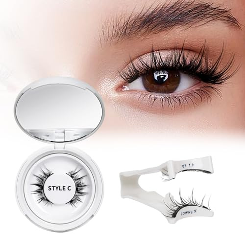 Wiederverwendbares Magnetische-Wimpern natürlicher Look mit Applikator, Magnet-Wimpern Set kein Kleber nötig Wimpern-magnetisch QUEWEL einfach zu tragen und zu entfernen mit Anleitung (Kit-C)