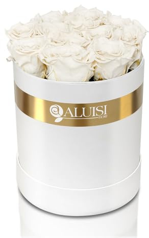 Aluisi Fiori - 12 Rose Bianche Stabilizzate - Box Bianca (Ideale per Matrimoni, Battesimi e Regali Puri)