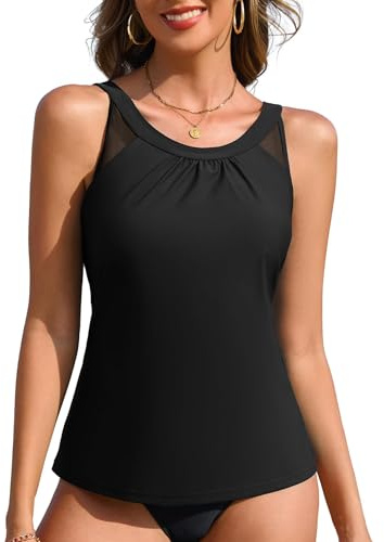 Charmo Women's Tankinis Top with Built-in Bra Swimsuit | UPF 50+,Quick Dry,Tummy Control,Adjustable Straps