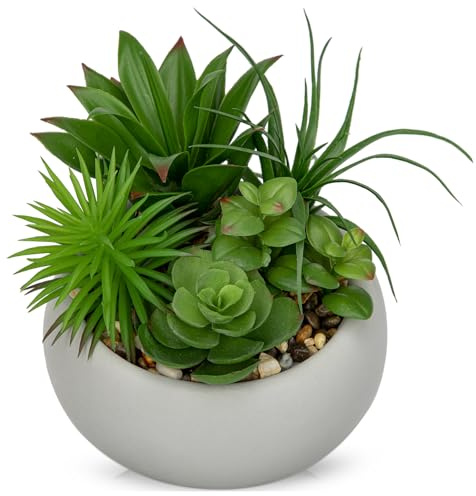 Arborus Artificial Succulents Plants Potted Indoor Fake Mix Succulents in Cement Pot Realistic Faux Plant in Pots for Window Sill Office Table Home Bathroom Living Room Decorations