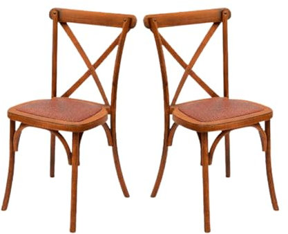 EME Silla Crossback Imitación Madera Nogal. Fabricación 100% Polipropileno. Dimensión 89cm x 43cm x 43cm. Sillas de Comedor Apilables con Asiento de Ratán Natural.