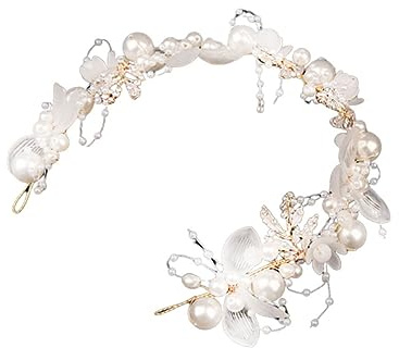 HONITANO Couronne de Perles Ornement de Tête Élégant Accessoire de Mariage et Fête Tiara et Fleurs