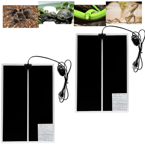 FIPASEN Tappetini Riscaldanti per Rettili, 2 Pezzi Tappetino Riscaldante Non Adesivo per Tartaruga Serpenti Lucertola Geco Granchio Eremita Anfibi -Termoforo Rimovibile sotto Il Serbatoio(20W:42×28CM)