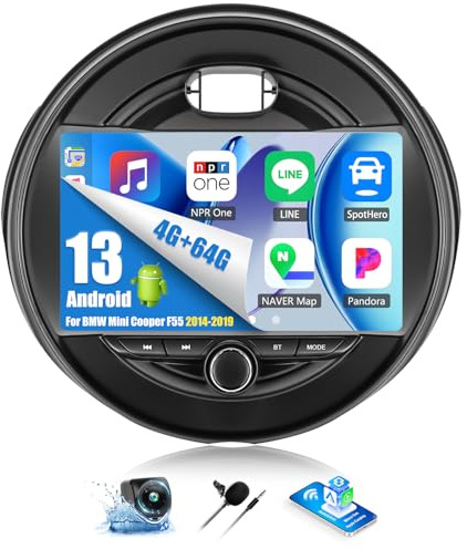 OiLiehu 4+64G Android 13 Autoradio para BMW Mini Cooper F55 2014-2019 Carplay Android Auto Pantalla Radio Coche 9 Pulgadas con Bluetooth FM RDS GPS WiFi SWC EQ Camara Marcha Atras