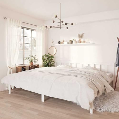 Qnhdfrt Massivholzbett Weiß Kiefer 200x200 cm Modernes Bettgestell mit Robustem Design für Schlafzimmer Gästebett und Familienbett