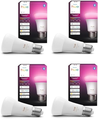 Philips Hue Bundle – 4x White & Color Ambiance 1100 Lumen A60 E27 Smart Lampen LED | 16 Mio. Farben, Dimmbar, App- & Sprachsteuerung, Kompatibel mit Alexa, Google Home & Apple HomeKit