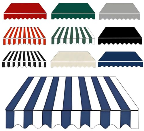 Telo per Tende da Sole 2.0m 3.0m 4m 7m Tessuto di Ricambio per Tendes da Sole impermeabile tessuto di poliestere copertura parasole per esterni patio(Blue white,400x150cm)