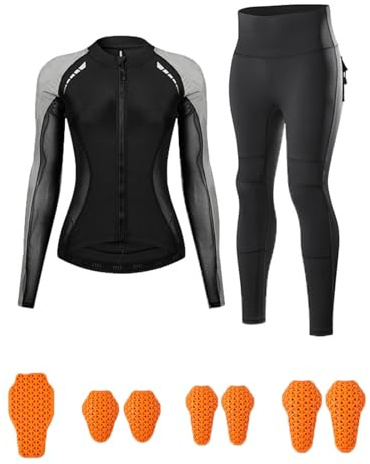XFNWT Motorradkombi für Damen CE-Level Protektorenjacke und -hose mit herausnehmbaren Protektoren, atmungsaktive Stretch-Cargohose aus Mesh für Motocross und Straßenfahrten,Black2-s