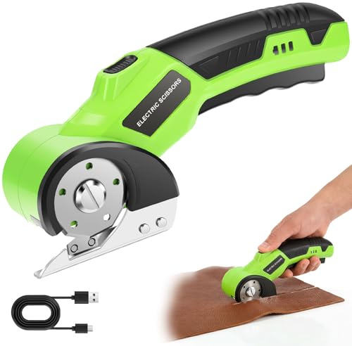 Rechargeable Cardboard Cutter, Cordless Electric Scissors, 4.2V Electric Box Cutter for Cardboard, Safety Lock and LED Light, Powerful Cutting for Carton Carpet Plastic Fabric Leather(Green)