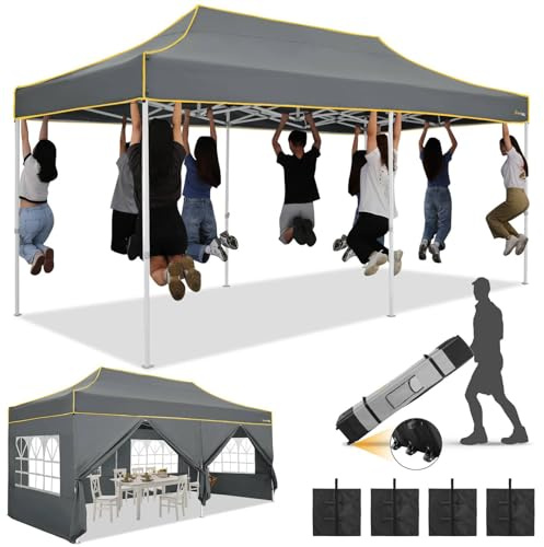 HOTEEL Pavillon 3x6m Wasserdicht Stabil, Verstärkte Sechskant-Beine, Grau | Pop-up Zelt mit wasserdichtem und UPF 50+-Stoff,tragbare Rollen-Tasche, Pavillon für Veranstaltungen/Gartenpartys/Marktplätze