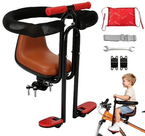 XPJBKC Kindersitz Fahrrad Vorne, Bequemer Size Fahrradsitz Kinder Vorne, Umfassendes Schutzgitter Höhenverstellbar Kinderfahrradsitz, Fahrrad Kindersitz für Mountainbikes und Falträder