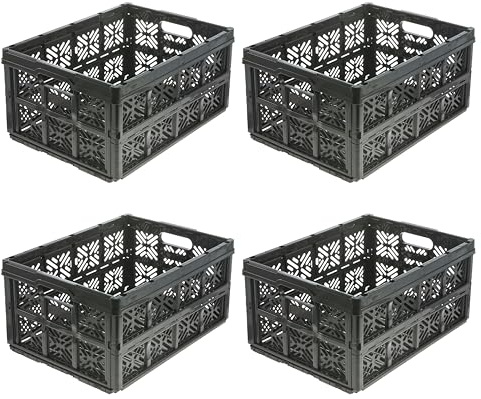 keeeper ida 4 x stabil hopfällbar låda, 32 l, platsbesparande vikbar, mångsidig för hushåll och bil, 48 x 35 x 23 cm, svart (svart)