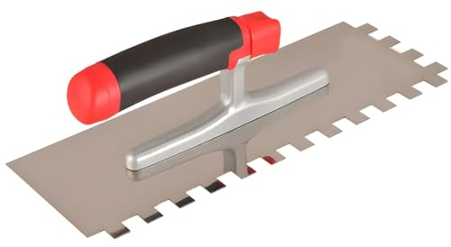 Truelle crantée avec poignée ergonomique, truelle à carrelage en acier inoxydable à dents carrées, outil de pose de sol à prise confortable pour mortier et adhésif