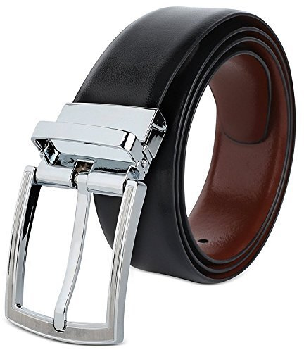 VALERIO ceintures révérsibles pour hommes, marron et noir (DEUX EN UN) cuir authentique boucle rotative décontracté (85 cm / 30 Inches)
