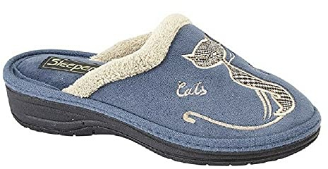 Sleepers Lorna Pantoufles mules à revers avec talon compensé bas Bleu, bleu, 39 EU