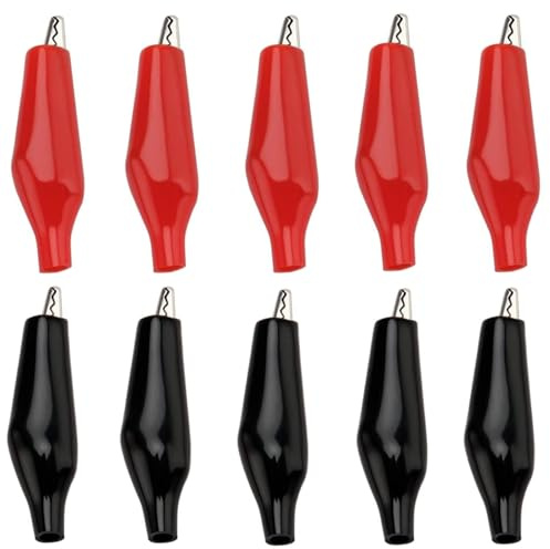 Oiyagai 50 Piezas Pinzas Cocodrilo con Cubierta Aislante, 35mm Clips Eléctricos Rojo/Negro para Pruebas, Batería, DIY y Electrónica
