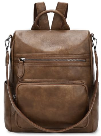 Damen Rucksack,RAVUO Leder Anti Diebstahl Rucksackhandtaschen 2 in 1 Handtasche Elegant Cityrucksack Mittelgroß Retro Braun