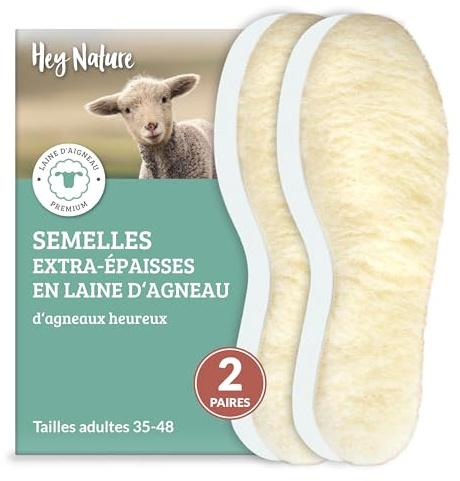 Hey Nature 2 Pairs Warm Lambswool Insoles for Men & Women - Natural Foot Warmers, Thermal Boot Liners for Wellies - Not Sheepskin, Heated Wool Insoles