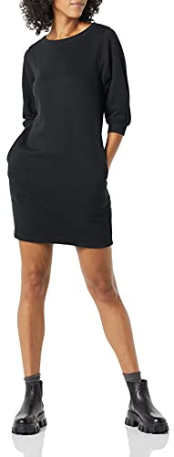 Amazon Essentials Women's Fleece Blouson Sleeve Crewneck Sweatshirt Dress (Available in Plus Size), Black, Large