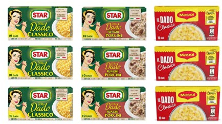 Testpaket Brühe Dado Suppenwürfel Star Classico (3 x 10pz) + Star Funghi Porcini (3 x 10pz) + Maggi Classico (3 x 10pz)