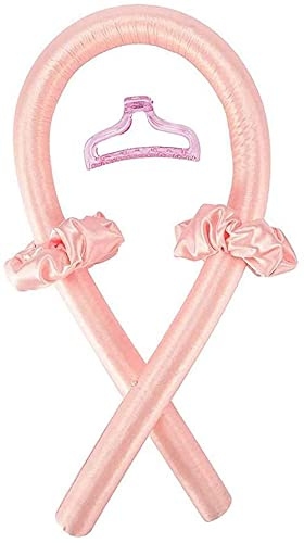 H.H.Pro Heatless Hair Curler Pretty in Pink, Curling Rod Headband Jaw clip and 2 scrunchie bands, Silk Heatless Hair Roller, No Heat Curls Ribbon Sleeping Hair Rollers Hair Curlers for Long/Med Hair