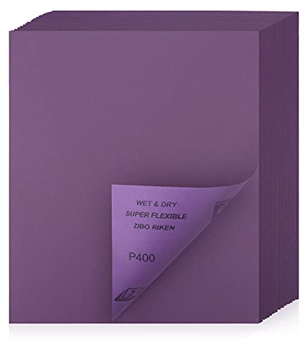 Sandpaper 400 Grit 20 PCS, Wet Dry Sanding Sheets 9 x 11 Inch, Purple Alumina Abrasive Sand Paper for Wood, Metal, Drywall, Resin, Automotive Sanding, Polishing, Grinding, by POLIWELL