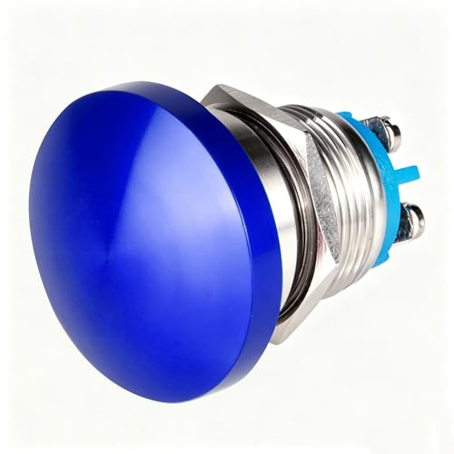 Guuzi 19mm 3V/6V/12V/24V/48V/110V/220V Pulsador Momentáneo Cabeza De Seta De Metal Botón De Inicio Redondo 1No On Off Terminal De Tornillo Abovedado De Reinicio Automático (Azul)